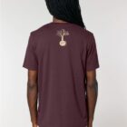 Tshirt homme manche courte en coton biologique de couleur aubergine vue de dos avec le dessin de la marque entre les épaules.